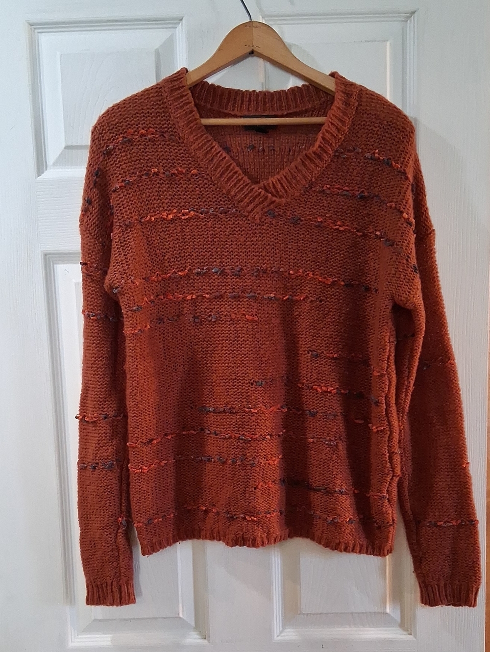 Women's V-Neck Sweater in Rust Orange